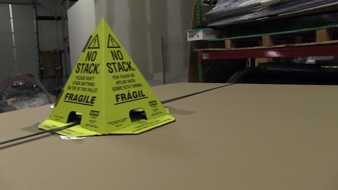 No Stack Pallet Cones On Strapped And Taped On Top Of Parcel Boxes