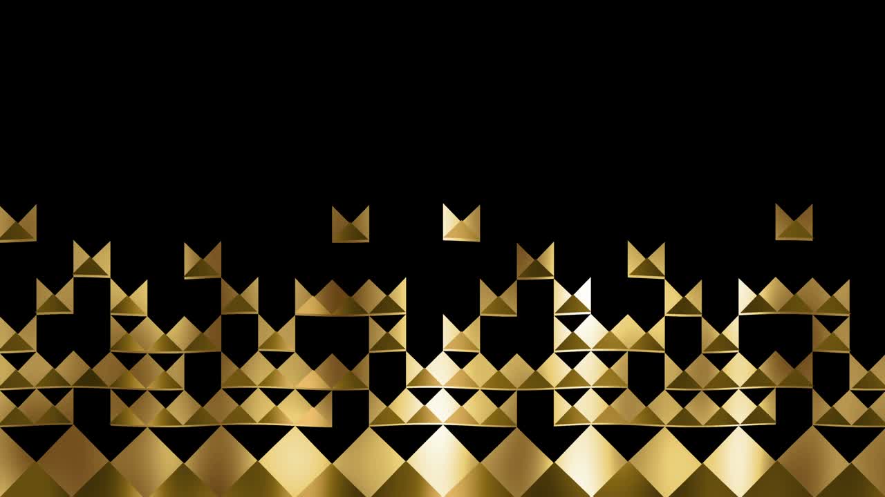 - 모양 황금 왕관. 추상화. 기하학적 장식으로 반이는 캔버스의 변동.