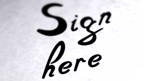 "sign here" on the page. looping footage has 4k resolution.