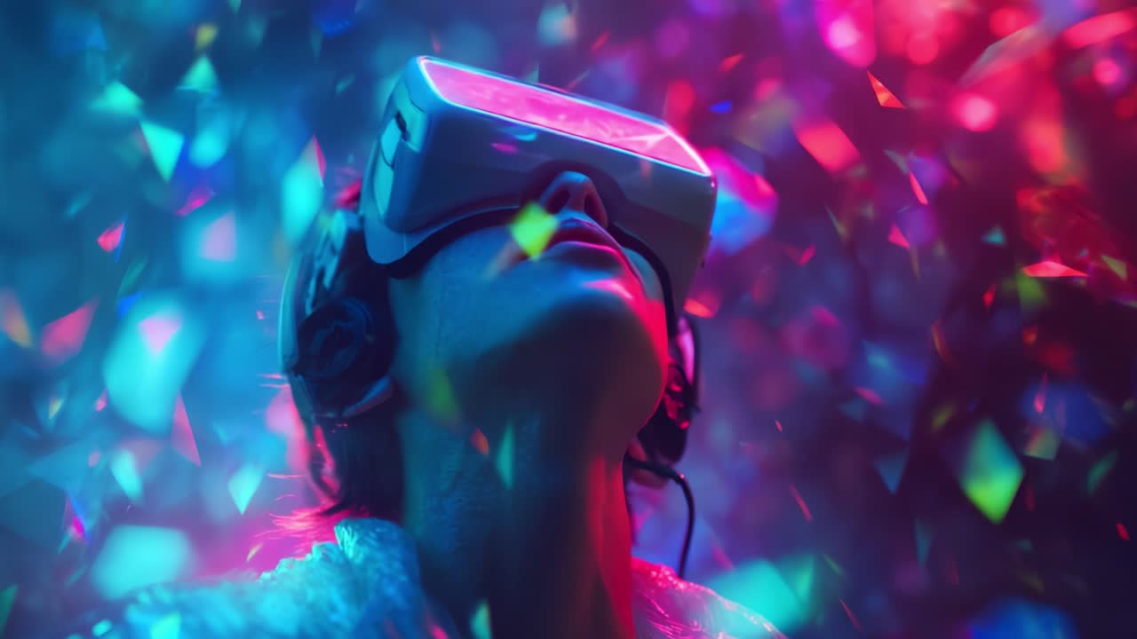 Experiencing Next-Level Virtual Reality: Captivating Emotion and Colorful Lights Illuminate the Journey as One Dives Into a Digital World of Wonder and Imagination