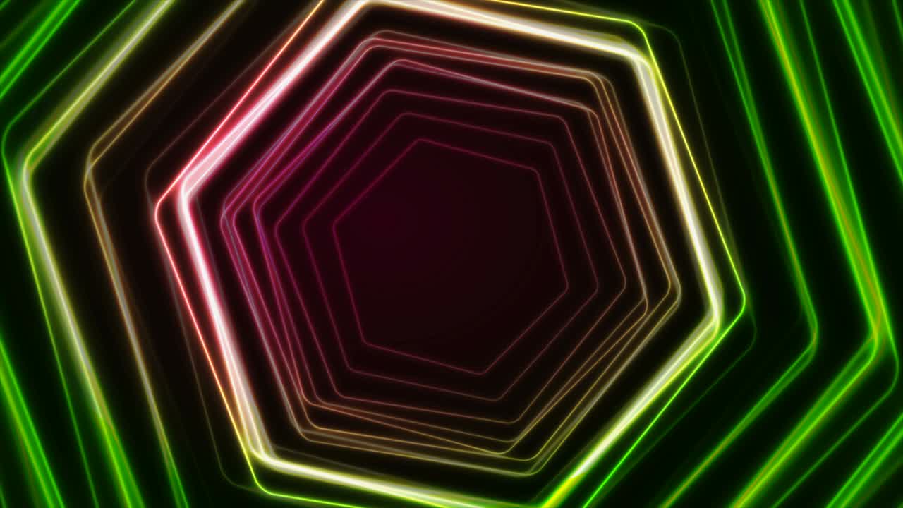 sfondo di movimento astratto verde rosa luminoso neon tech esagonali
