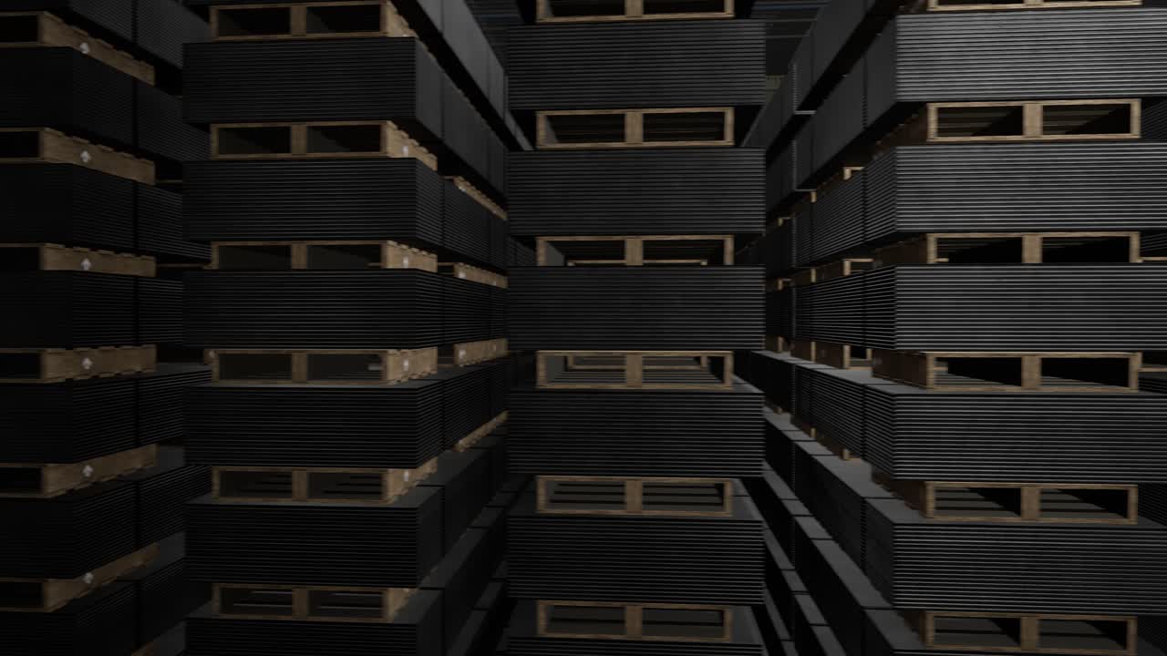 Stacked Pallets in Dark Warehouse