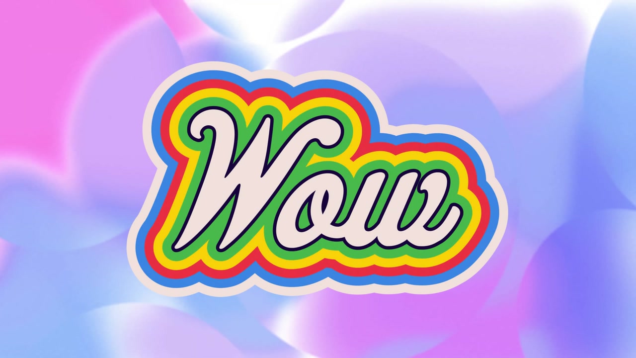 Animation of wow text over purple background