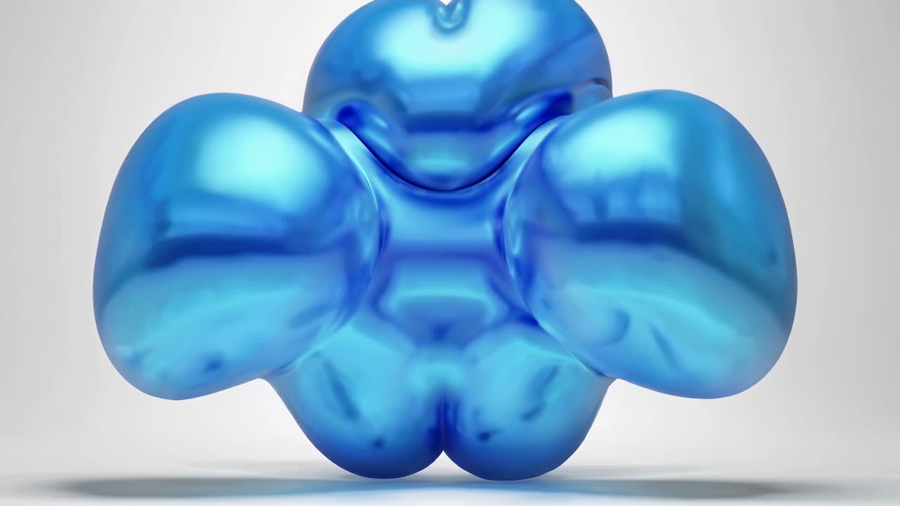 Abstrakt blå 3D-form med glatte, reflekterende overflater. Organisk form med flytende, avrundede kurver