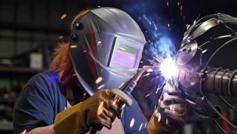 woman welds metal art
