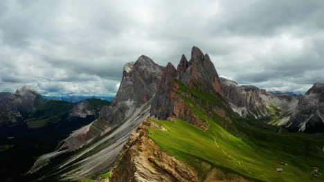 seceda mountain, flying over iconic dolomites in italy
