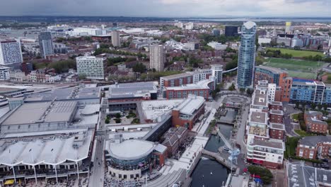 high rise buildings at the neighborhood of gunwharf quays at the mouth of portsmouth harbour in england