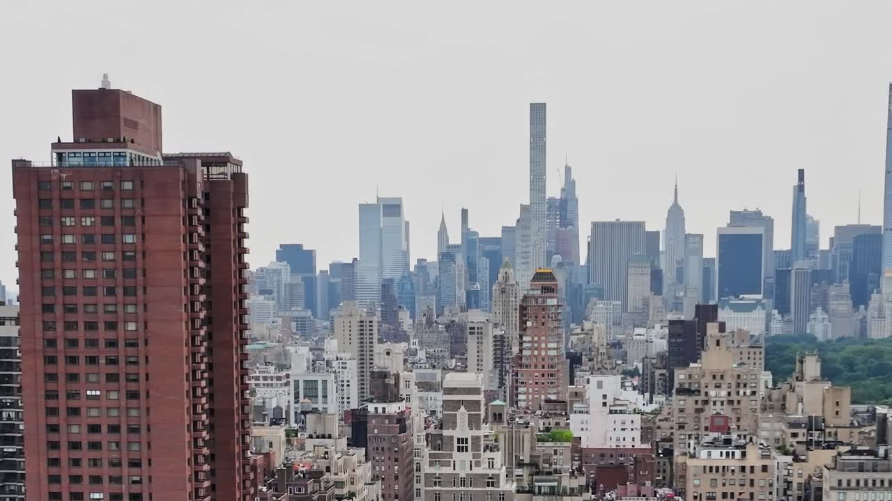 Stunning aerial view of New York City skyline from a drone perspective