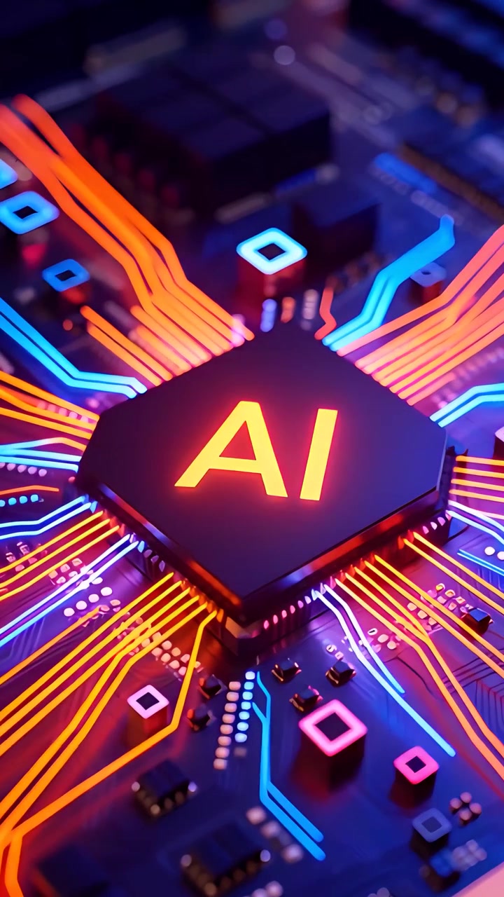 Sfondo Tecnologico Futuristico con Scheda Madre e Chip AI 4K