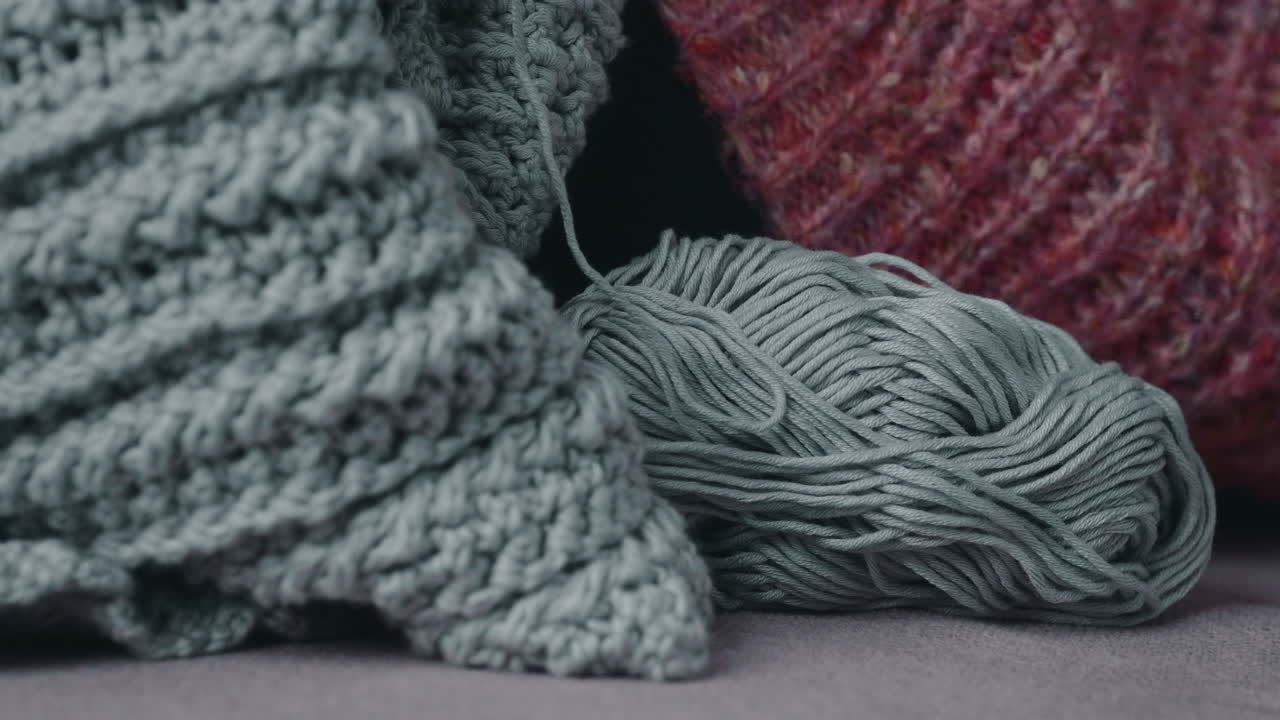 뜨개질과 코바늘 뜨개질 실 - 클로즈업