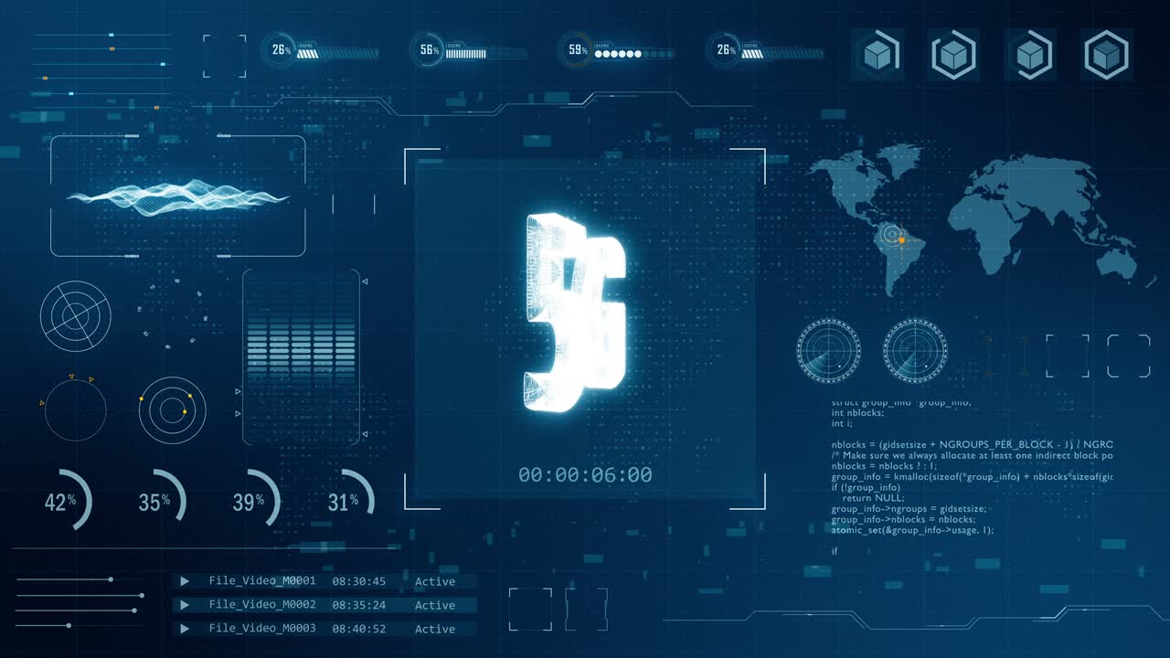 Motion graphic of Blue digital 3D 5G logo with head up display ( HUD ) background and futuristic technology abstract background