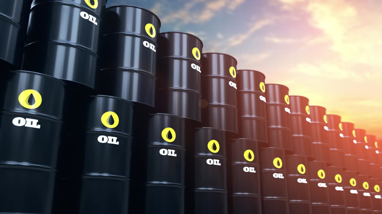 Metal oil barrels of black color. Loopable 3d illustration