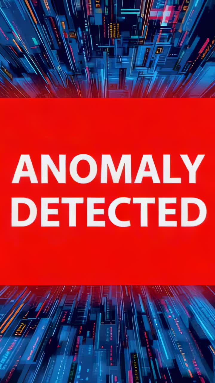 Vertical video: Displaying red ANOMALY DETECTED panel on overlay on detection, circuitry streaking