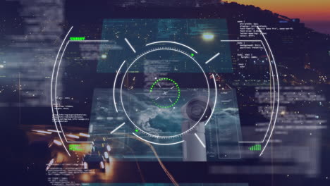 animación del visor y procesamiento de datos sobre el paisaje urbano nocturno