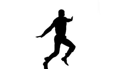 silhouette of man jumping on white background