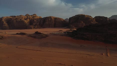 glamping luxury camping pods in wadi rum, jordan, aerial view of valley