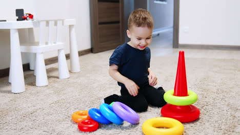 childhood educational activity with toys. colorful toy playing on the floor.
