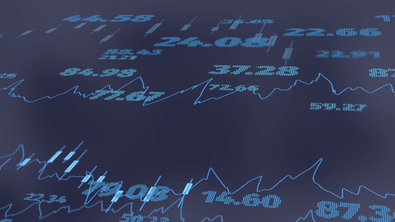 파란색 배경에 대한 증권 시장 데이터 처리의 애니메이션