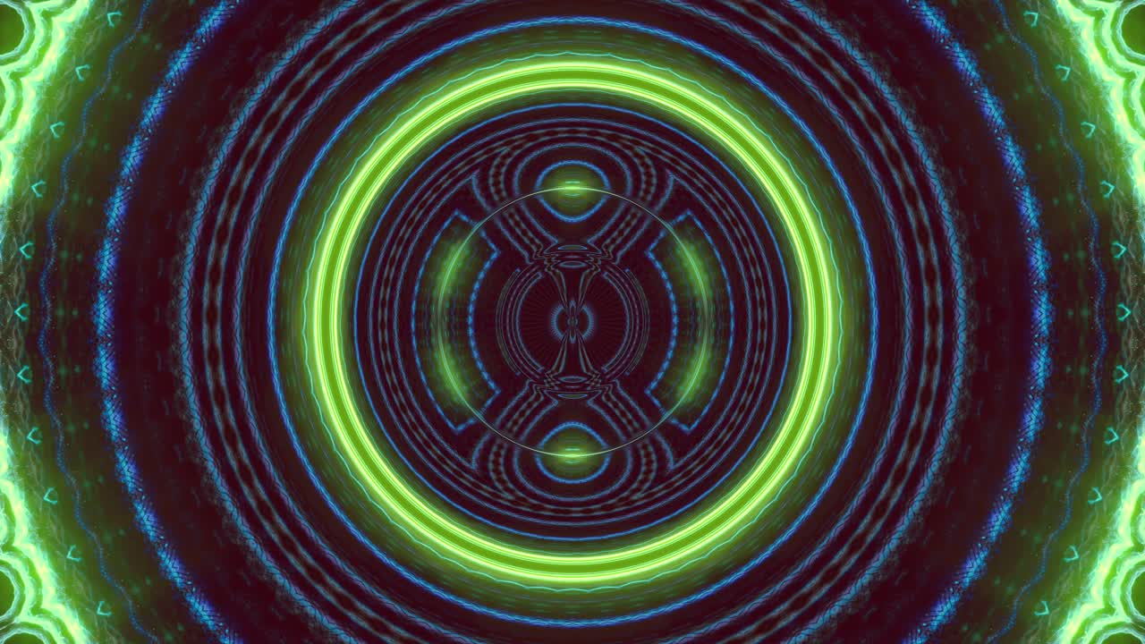 Seamless loop of psychedelic green pulsing concentric circles in hypnotic fractal