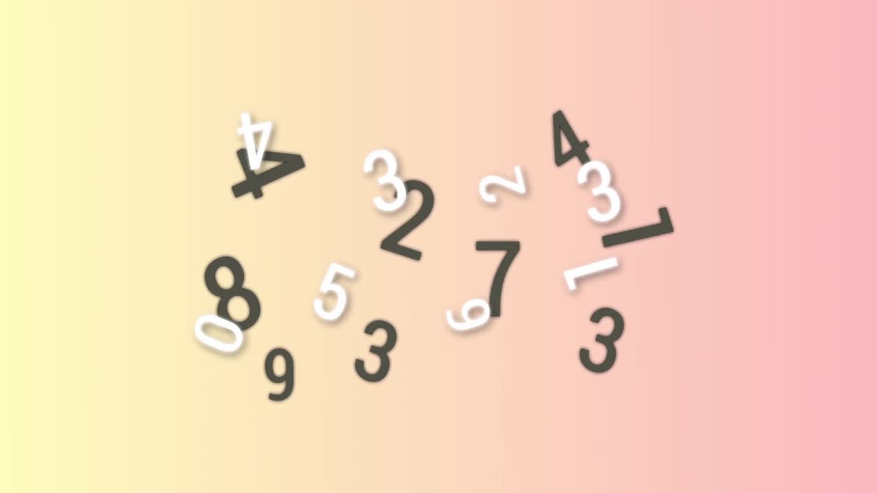 Random numbers and alphabets moving and changing against orange and pink background