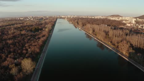 aerial view of the rowing channel in plovdiv during the autumn