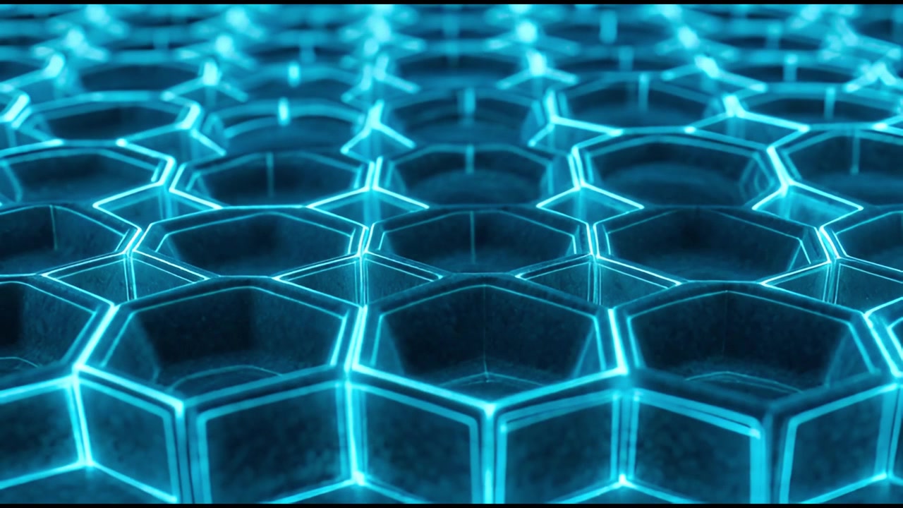 Fundo Abstrato com Padrão de Grade Hexagonal Azul Brilhante