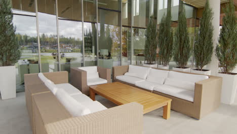 luxury outdoor patio lounge area with modern furniture