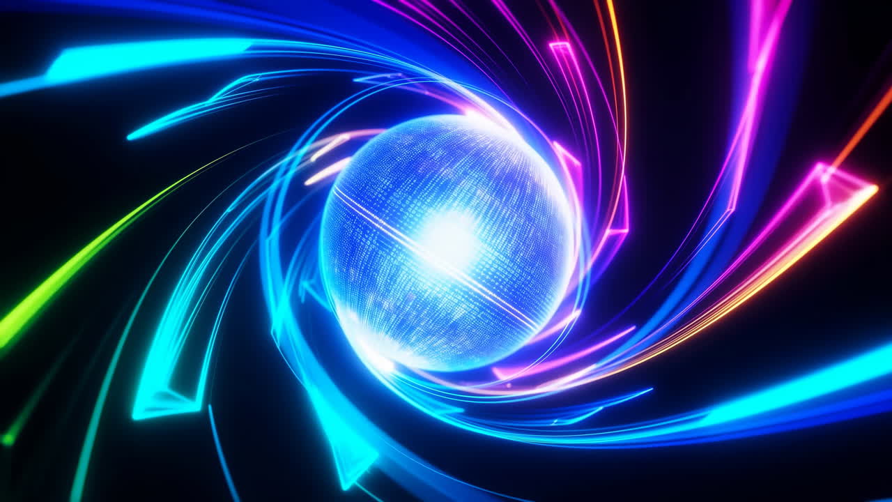 Abstract Glowing Sphere with Swirling Neon Light Trails