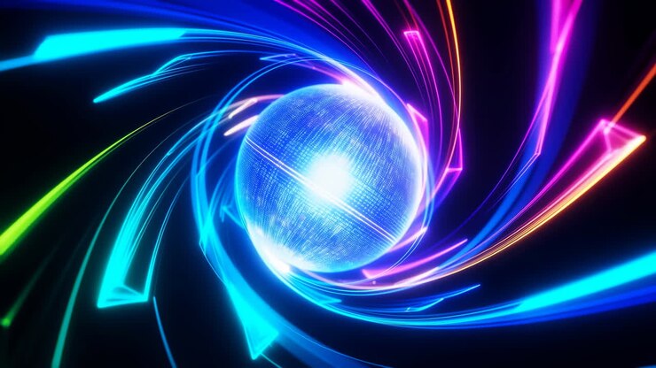 Abstract Glowing Sphere with Swirling Neon Light Trails