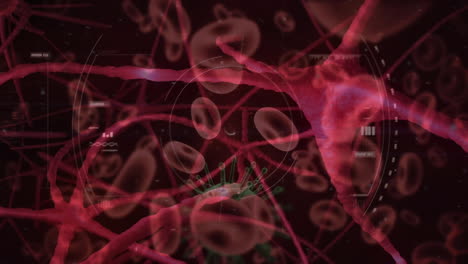 digitally generated virus cells and red blood cells flowing through artery
