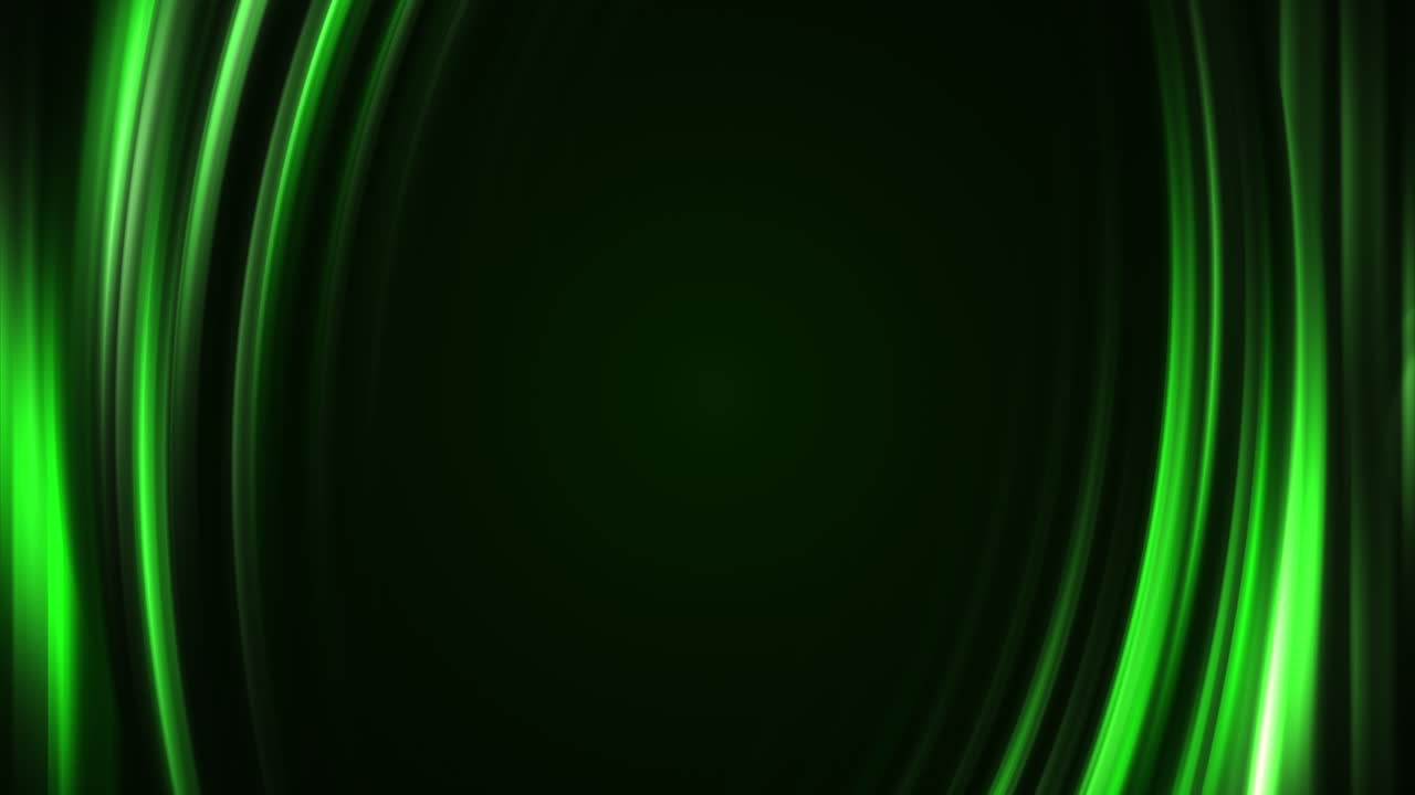 Abstract Green gradient curve background. Animated glowing frame on black background with empty space for text. Loop.