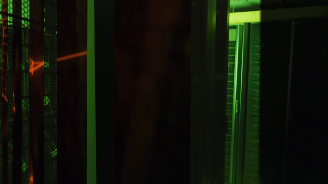 Animation of shapes moving over server room