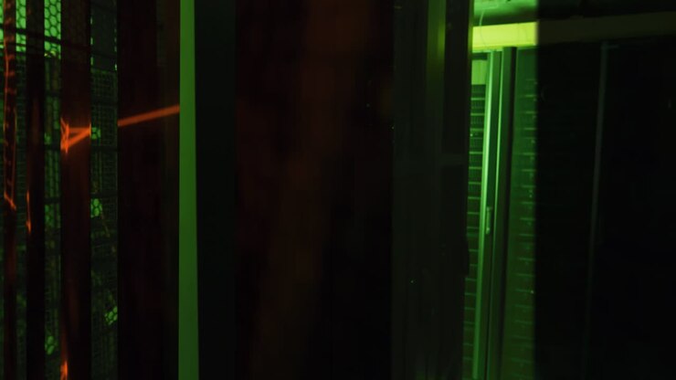 Animation of shapes moving over server room