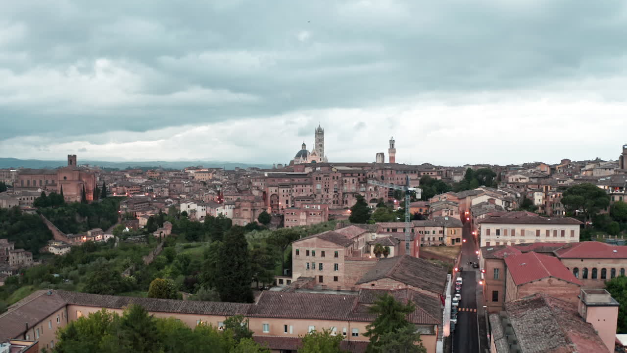 Aerial View of Siena, Tuscany, Italy at Dusk