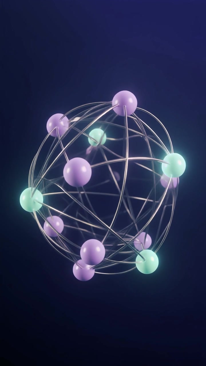 Rotating 3D Atomic Structure with Glowing Spheres