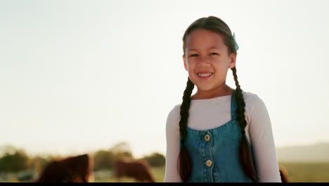 child, farm and agriculture lifestyle on a field