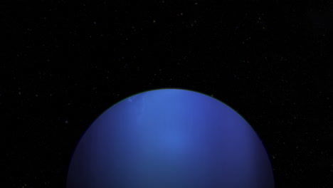 CGI-composite:-flying-over-planet-Neptune,-half-lit-with-a-starry-background