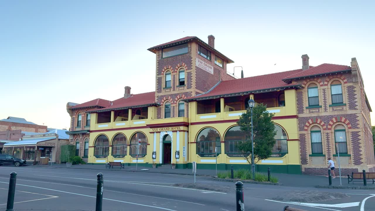 A static view of the Grand Hotel in Queenscliff, Victoria, captured during a calm evening with soft natural lighting
