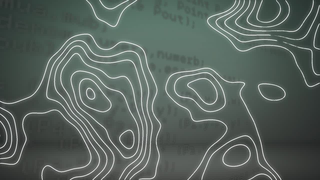 Animation of isohypses over data processing on grey background