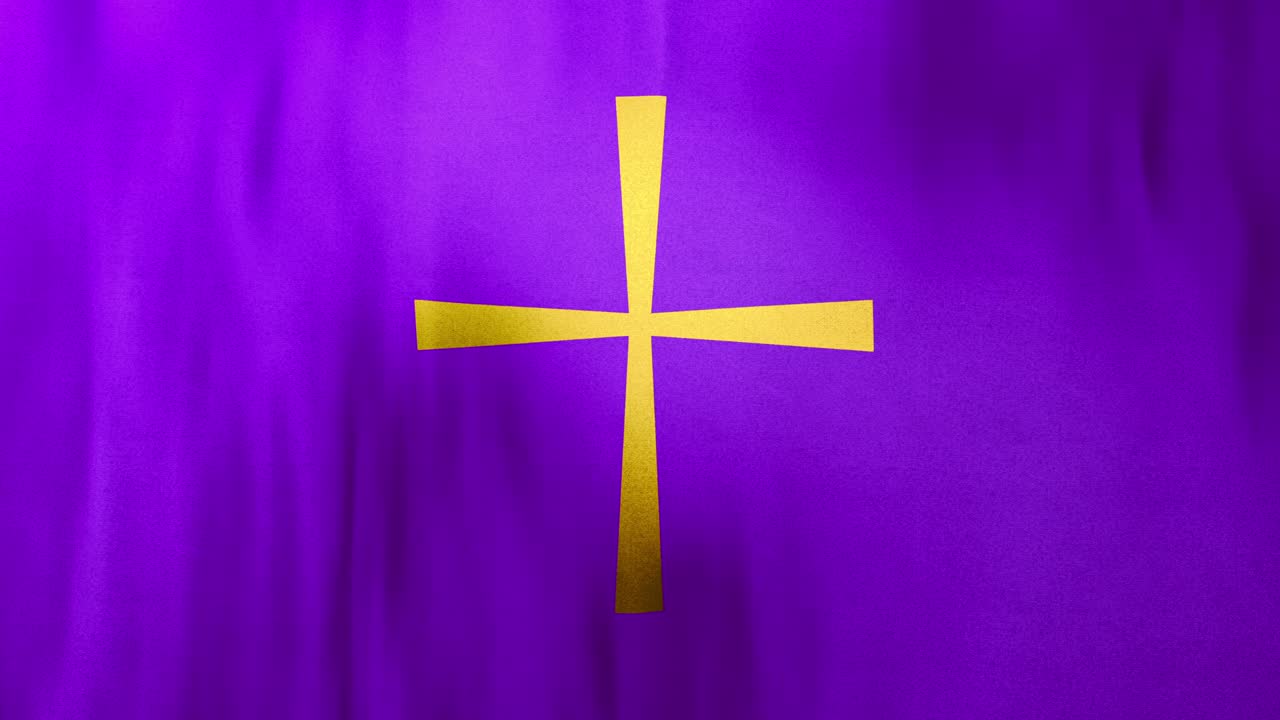 Looped Full Frame Waving Flag of Byzantine Christian Cross on Violet Background