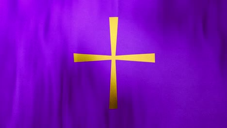 looped full frame waving flag of byzantine christian cross on violet background