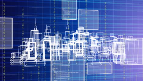 animación del procesamiento de datos sobre el paisaje urbano en 3d