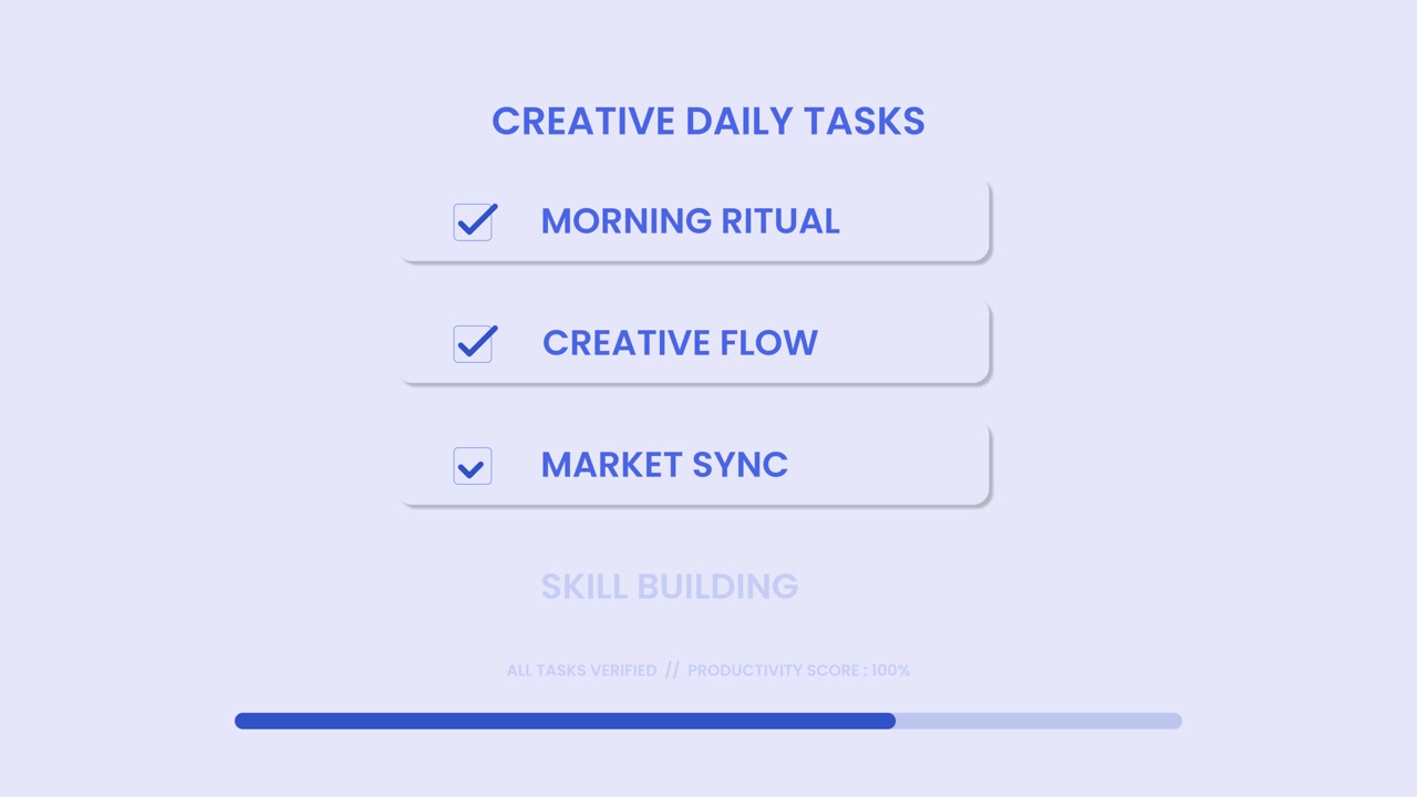 Creative daily task list interface displaying a series of completed tasks animation isolated on blue background