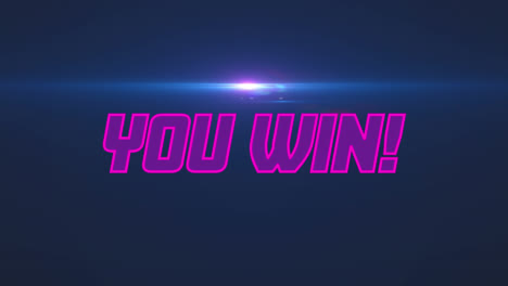 animation of glitched you win text with lens flares over black background