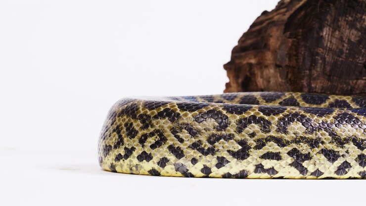 Padrão das escamas de anaconda amarela em close-up.