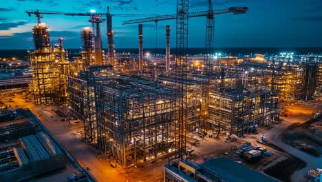 night construction at an oil refinery