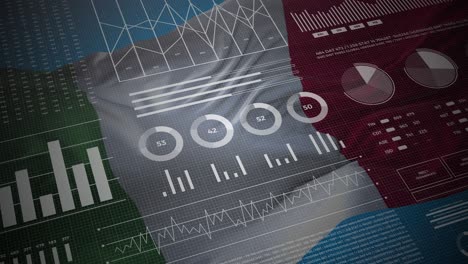 italy. statistics, infographics, financial market data, analysis and reports on italian waving flag 4k.
