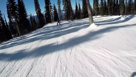 Skiers-skiing-down-a-snowy-hill-4k