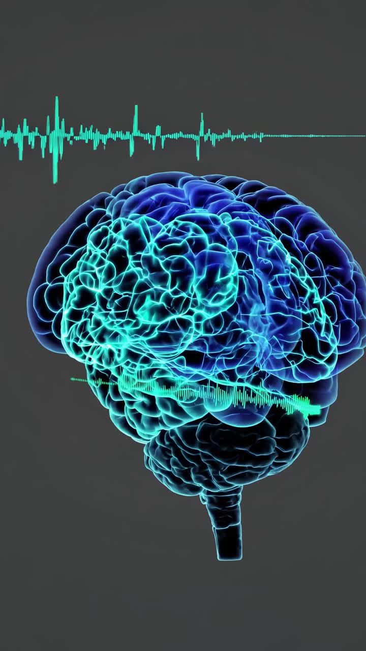 Futuristic video concept of a glowing brain with sound waves