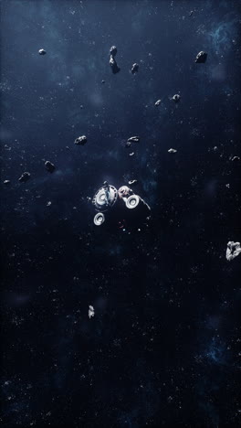 spaceship in asteroid field